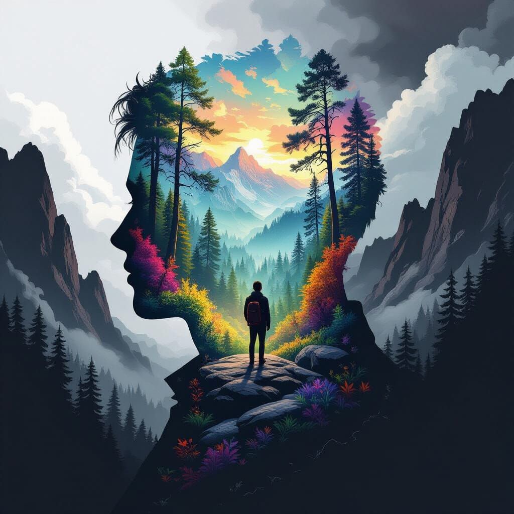 Vivid Forest Inside Human Silhouette