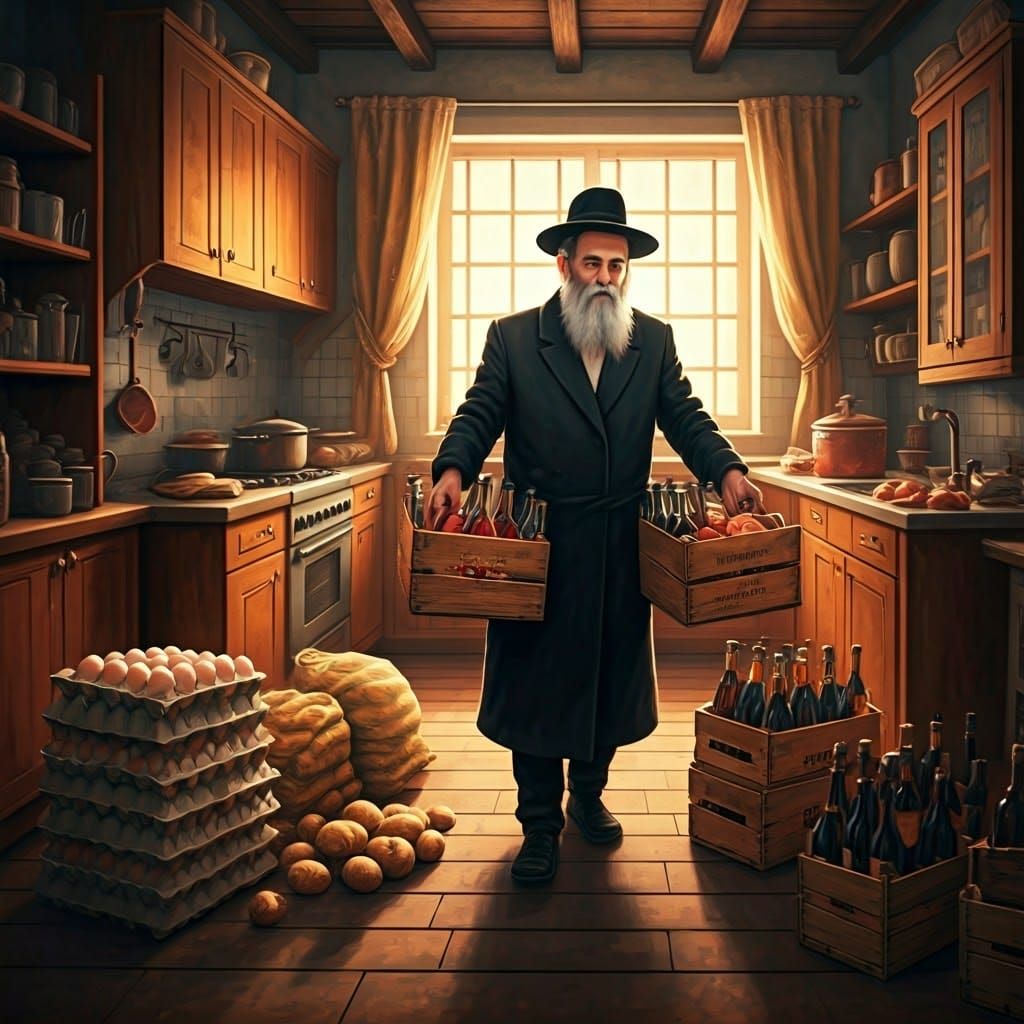 Traditional Orthodox Jewish Home with Warm Lighting and Rust...