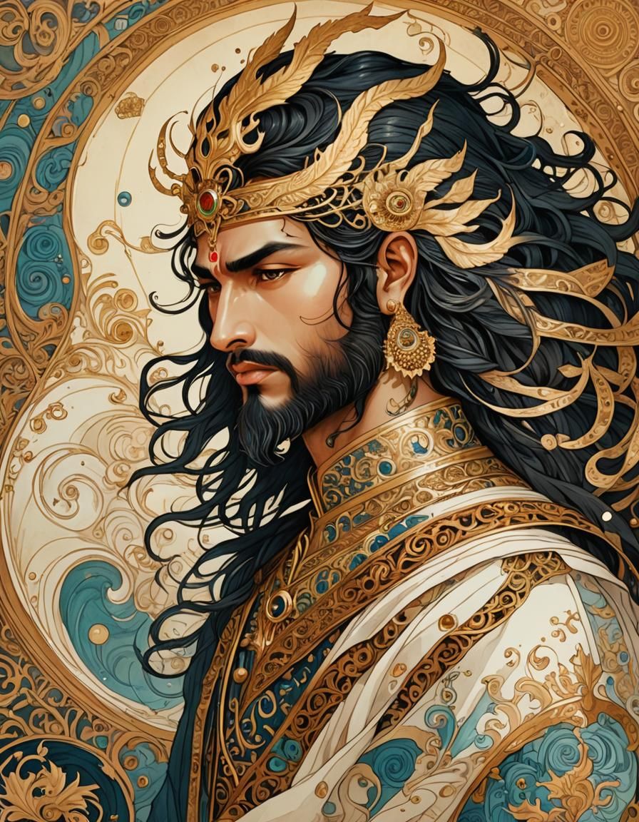 Delhi Warrior King on Parchment in Victo Ngai Style