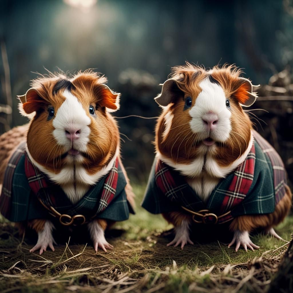 Guinea pigs dressed as Scottish highlanders