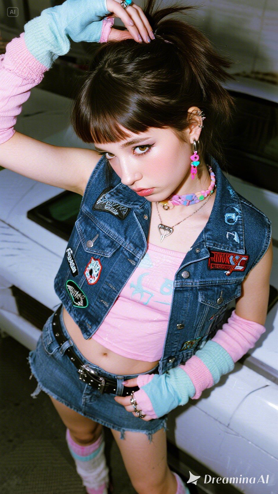 80's punk girl with cute-punk mix outfit