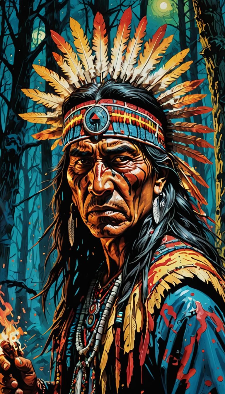 Native American Evil spirit out in the woods, in the style o...
