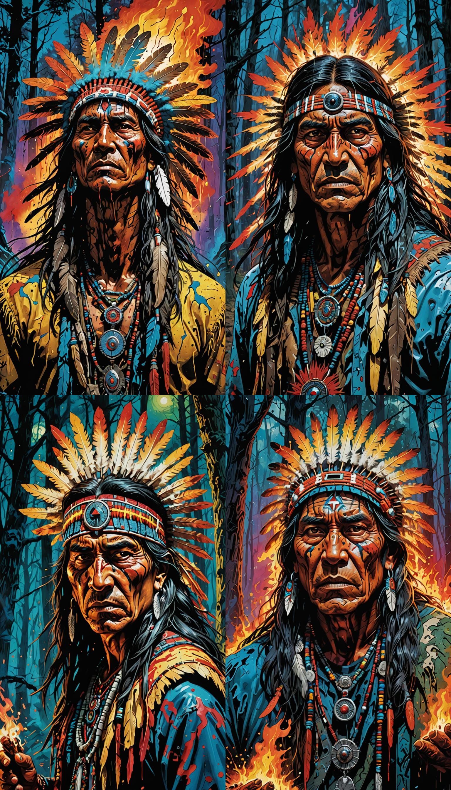 Native American Evil spirit out in the woods, in the style o...