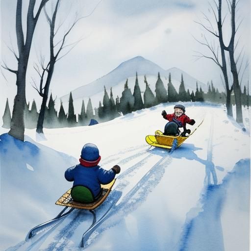 A kid going down a hill by sledding