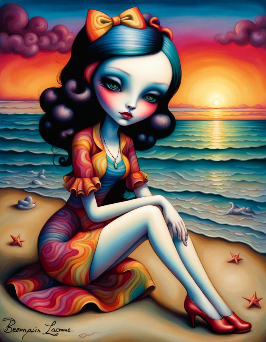 Female sitting on the beach at sunset 20