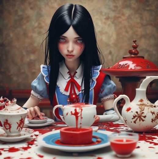Alice Liddell bloody: Alice Madness closeup pour tea