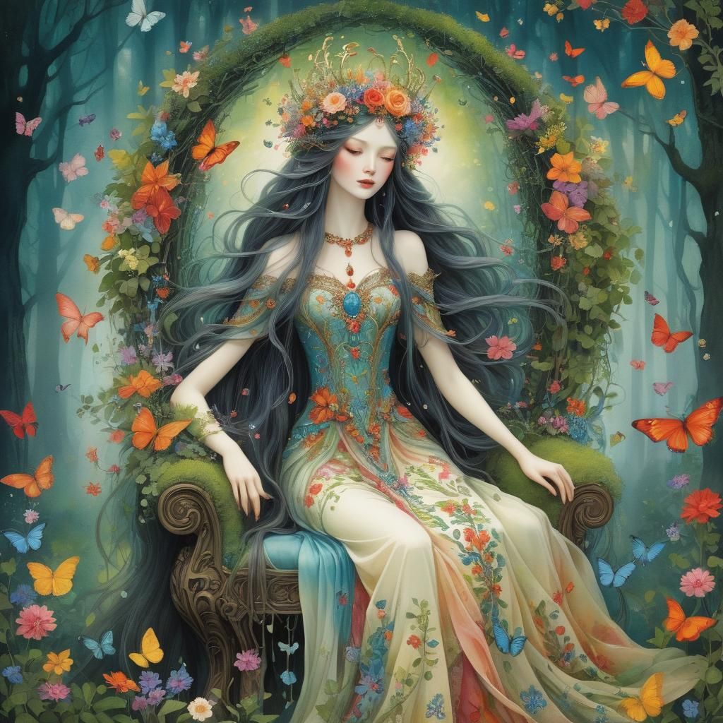 Enchanted Forest Queen in Watercolor Style