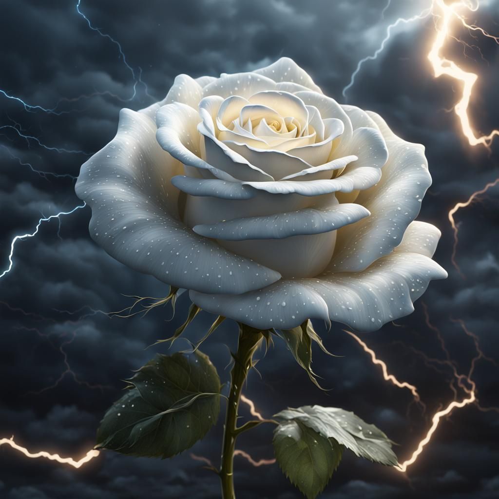 White rose with lightning  by @Your_Local_Mistake