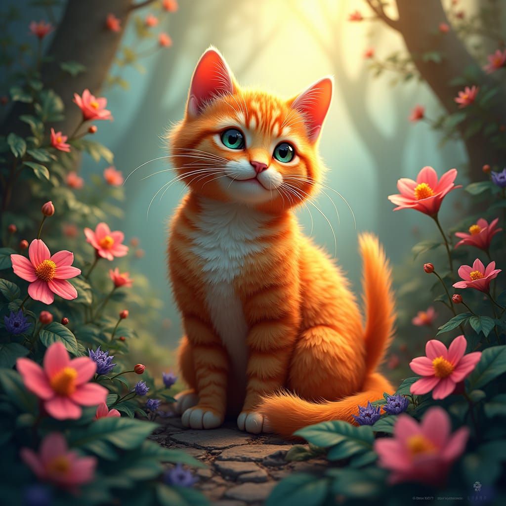 Orange Tabby Cat in Mystical Dreamscape