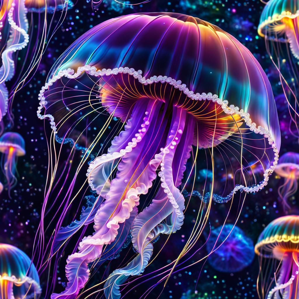 Neon Fluorescent Colors crystal jellyfish  by @Peregrine Falconer