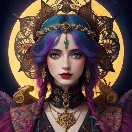 Portrait heavenly angel velvet bohemian regal colourful art