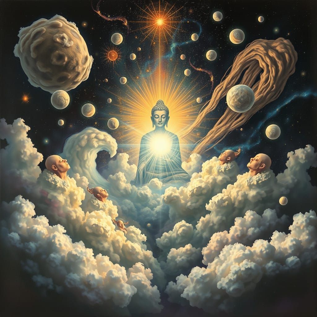 Surreal Cosmic Landscape with Radiant Light and Swirling Clo...