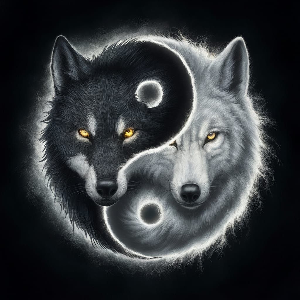 wolf heads yin yang  circle
