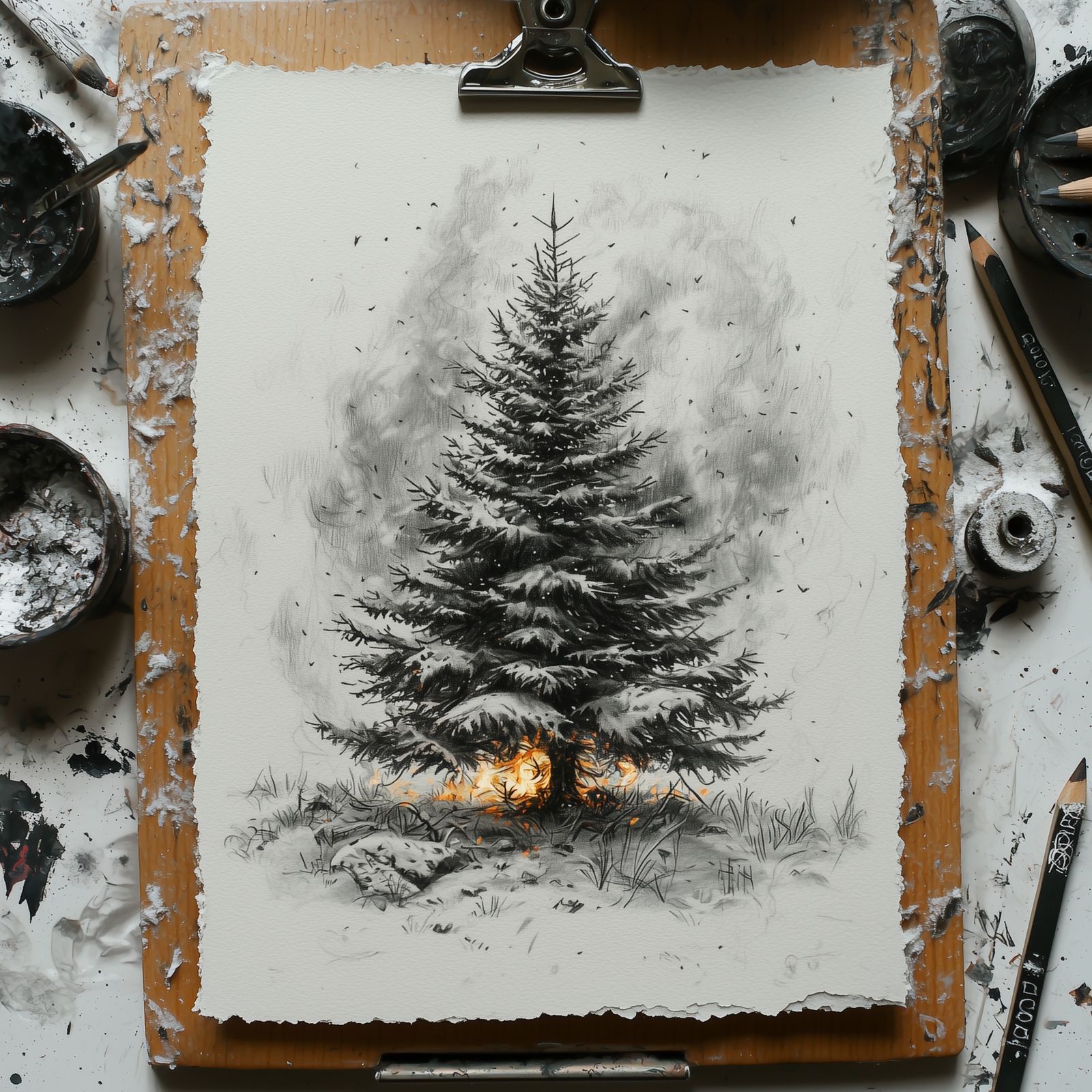 Burning Fir Tree Drawing
