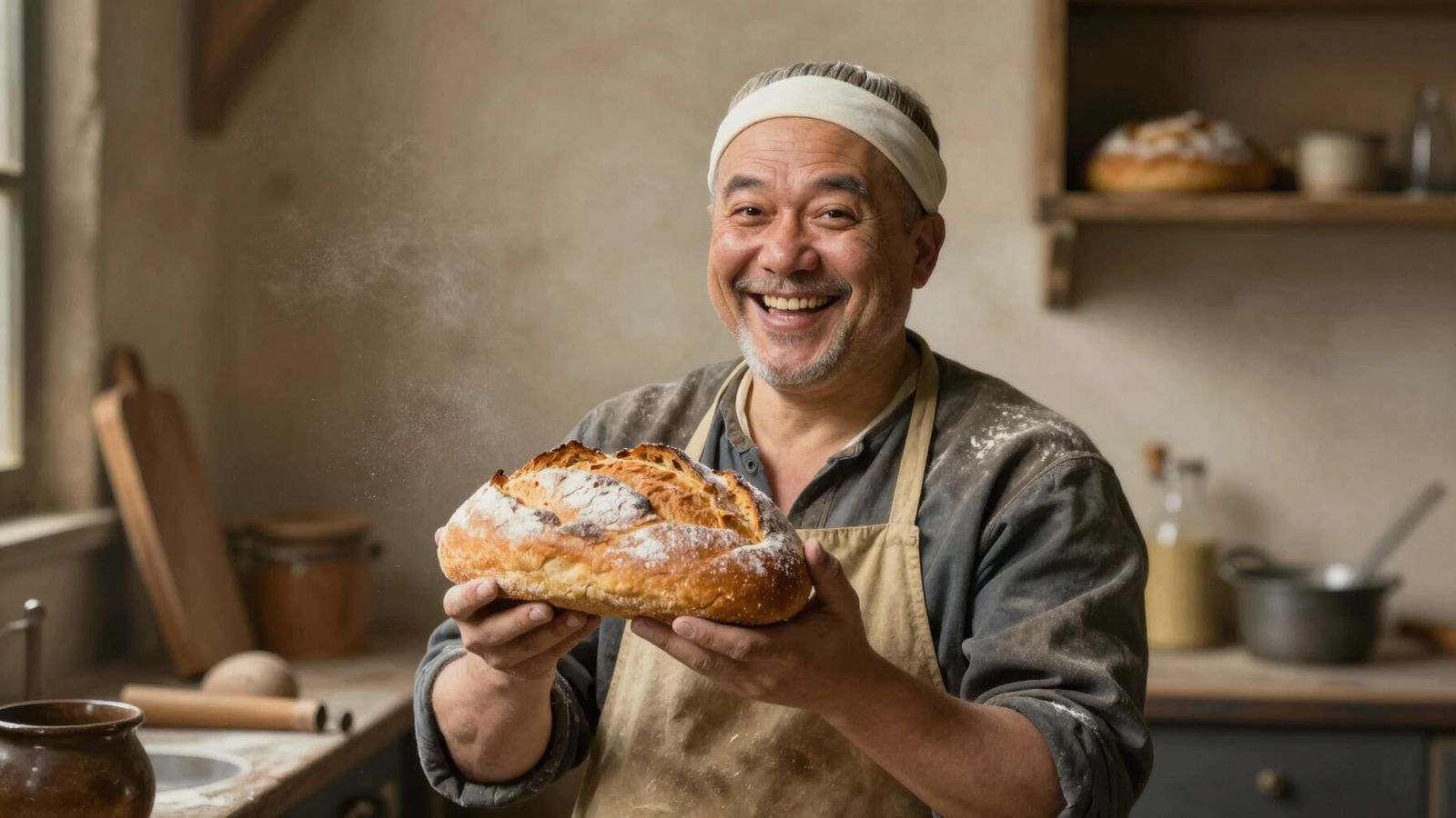 Baker's Joyful Pride in Fresh Loaf   by @Alan
