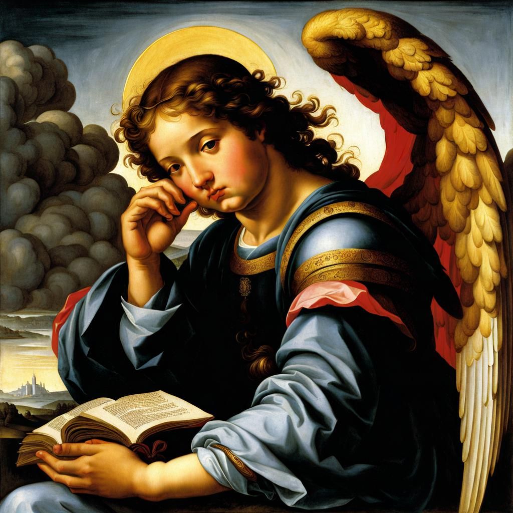 The deep thinking angel by Raphael