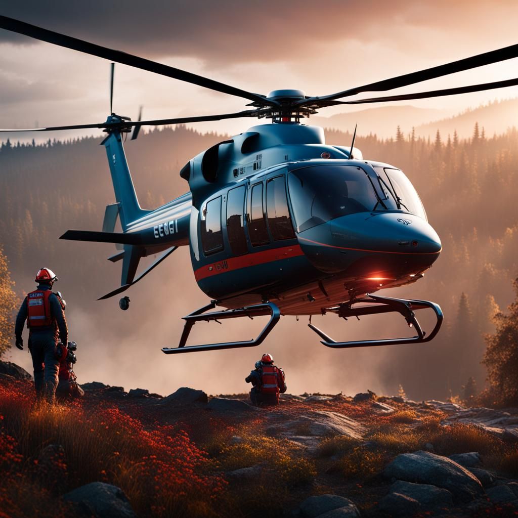 one medical helicopter picking up a wounded patient with par...