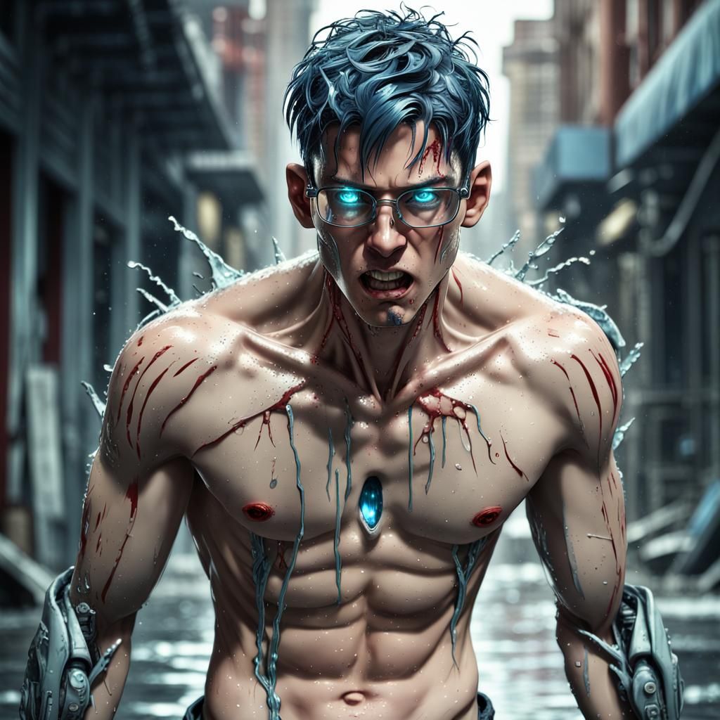<lora:RetroRockabilly:1.0> <lora:ROBOTICA:1.0> AI Drawing Prompt:
"In the midst of a chaotic battlefield, a shirtless, dripping wet, and blo...