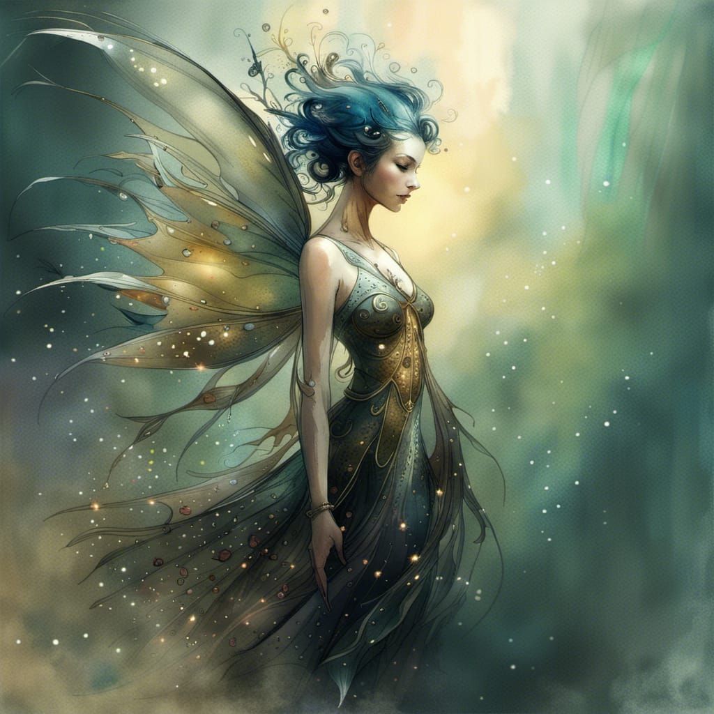 fairy, metallic, shadowy, watercolor, by Anne Bachelier :: floating ...