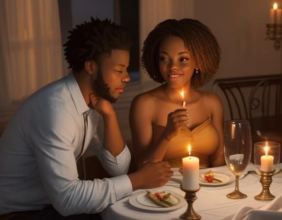 a  husband and wife having a romantic candle lit dinner  by @ArtAIexplorer