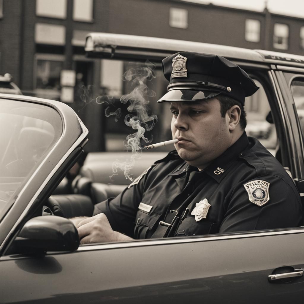 Photograph, weed smoking fat police officer staring at his lit joint in ...