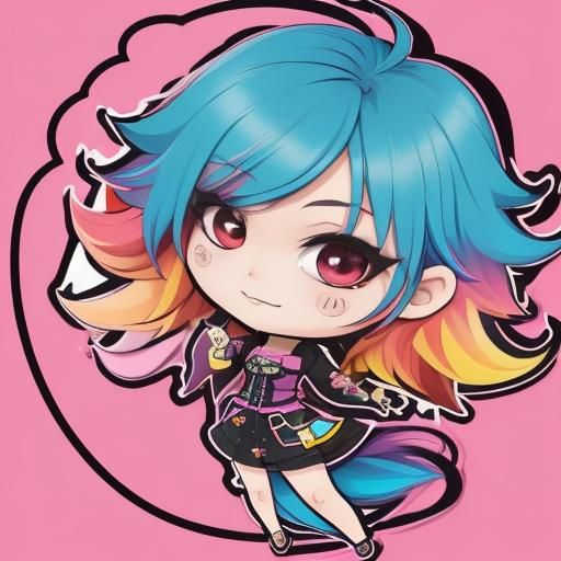 a popular sassy chibi character with colourful hair