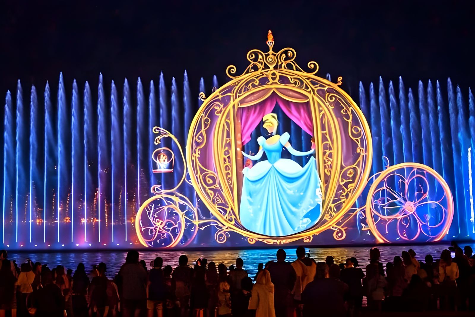 Fantasmic! water fountain nighttime light show at Disney World  by @Gary Murakami