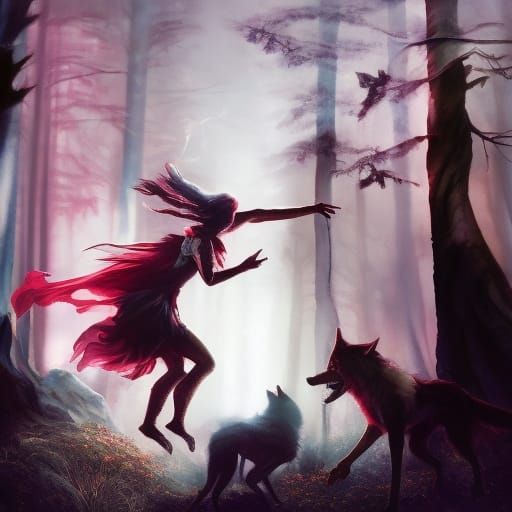 Red Riding Hood and Wolf Storybook Illustration