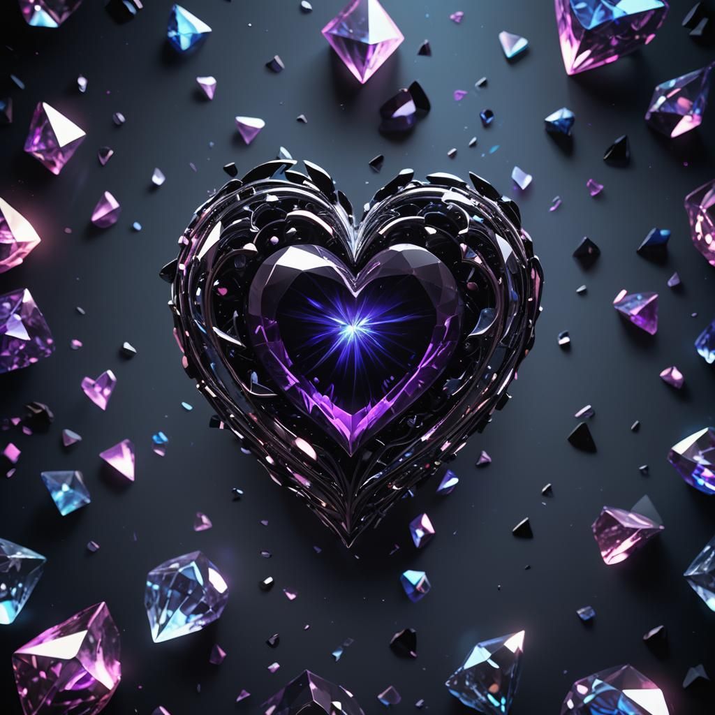 Mystical Black Crystal Heart in Dark Fantasy 3D Art