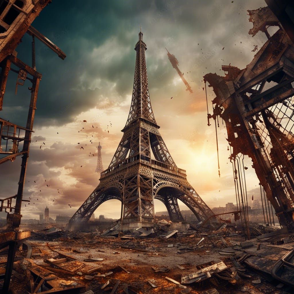 Post-Apocalyptic Eiffel Tower in Cinematic Style
