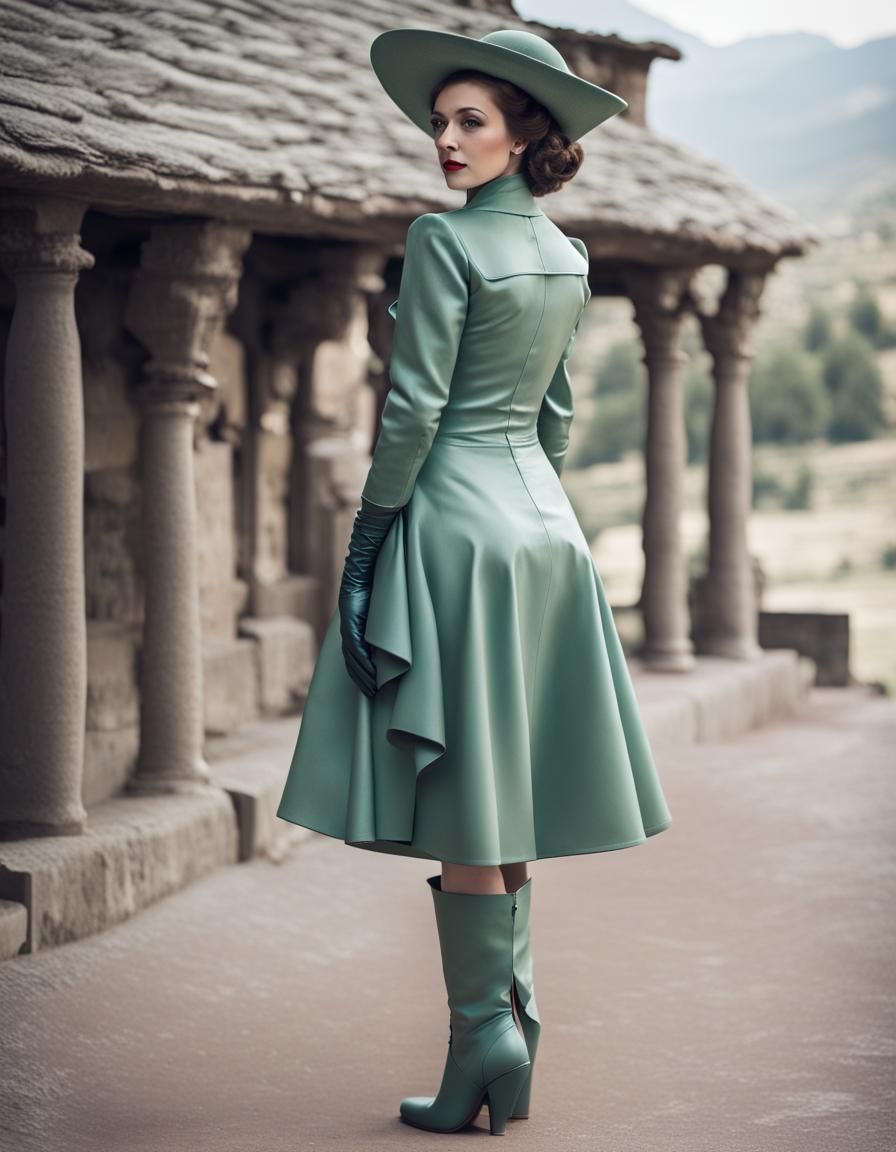 (((celadon dress))) inspired by 1940s Armenian dress, (((lon...