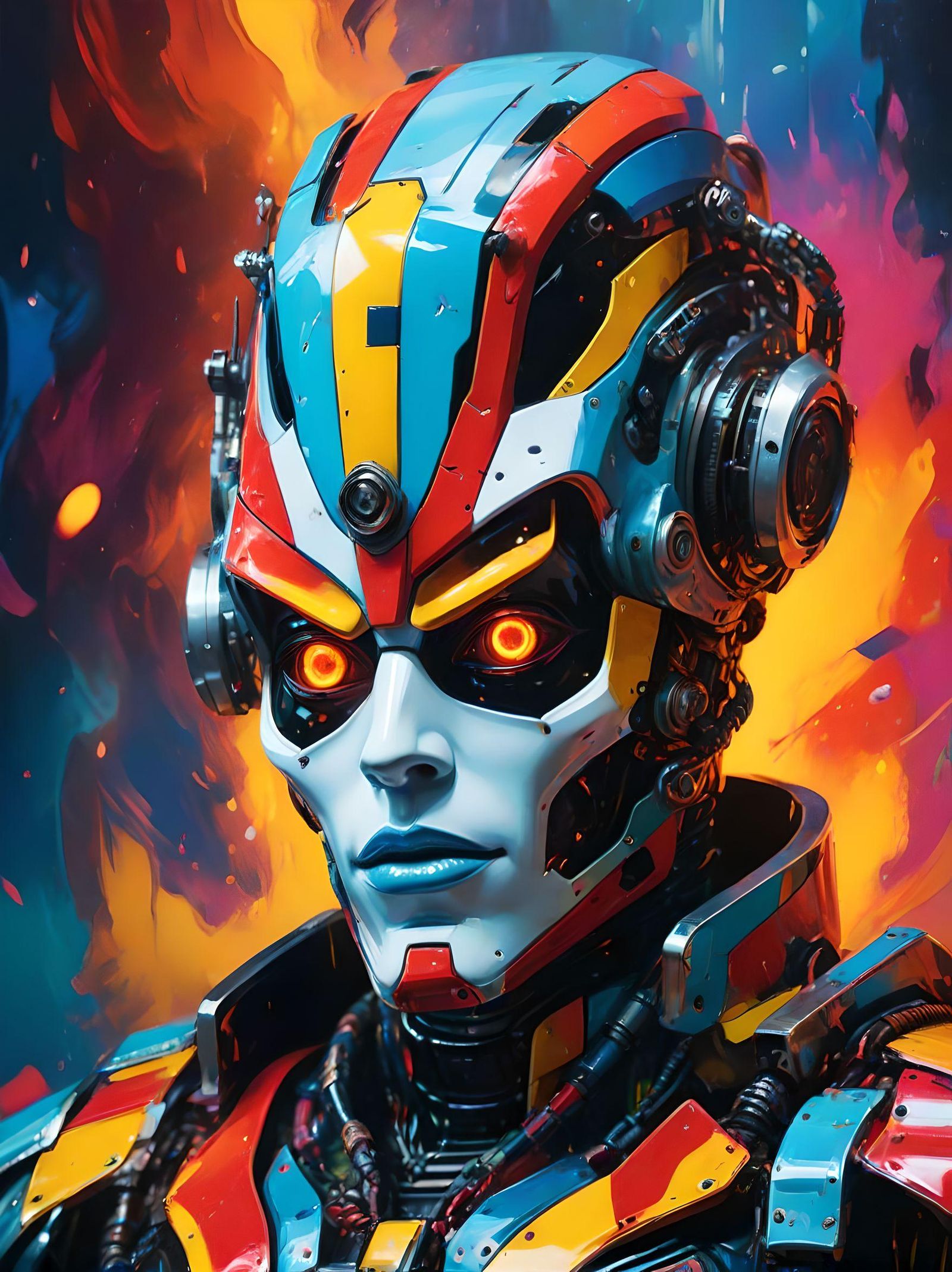 Portrait of Fantasy Harlequin Cyborg Robot