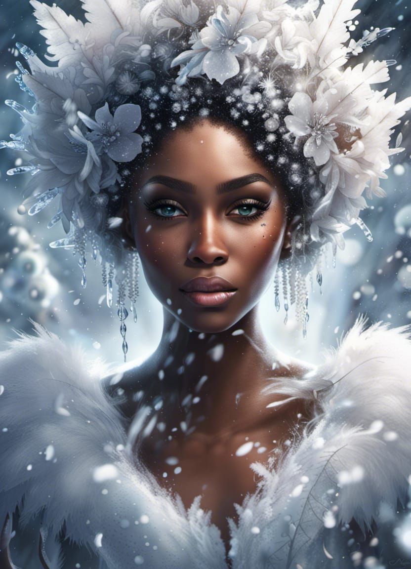 Elegant African-American Ice Queen in 8K Resolution