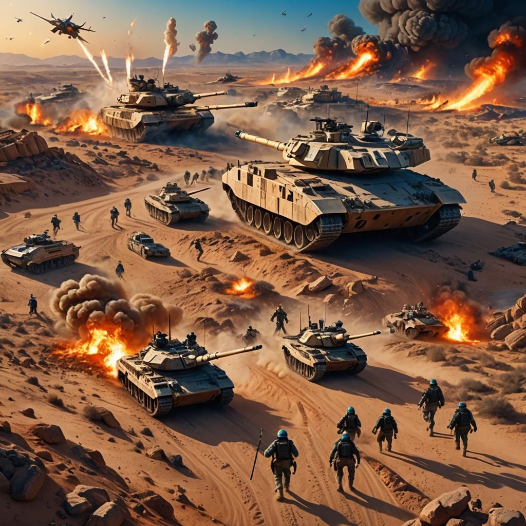 Futuristic Israeli Soldiers in Desert Battlefield