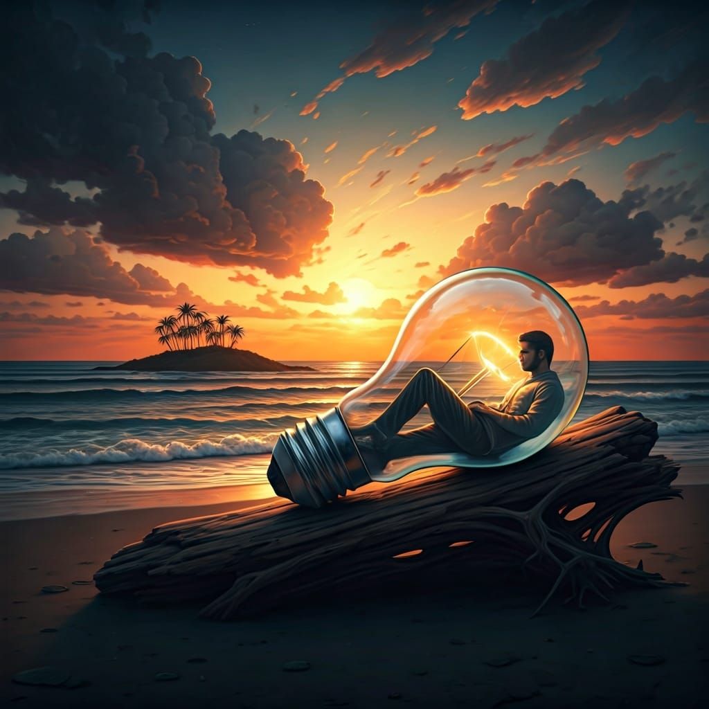 A detailed oil painting in dark fantasy style with a slight hyperrealistic touch, depicting a man reclining ...  by @Elena