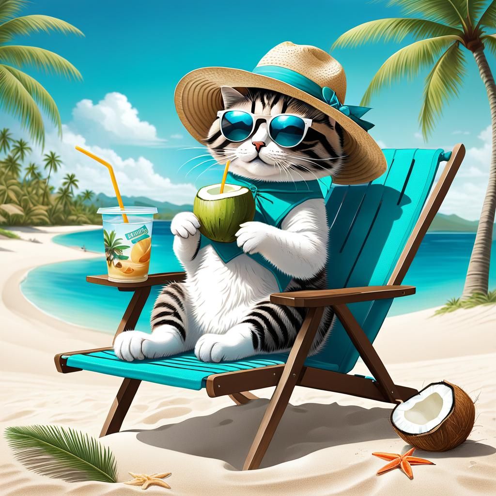 A delightful illustration of a young cat wearing dark glasse...