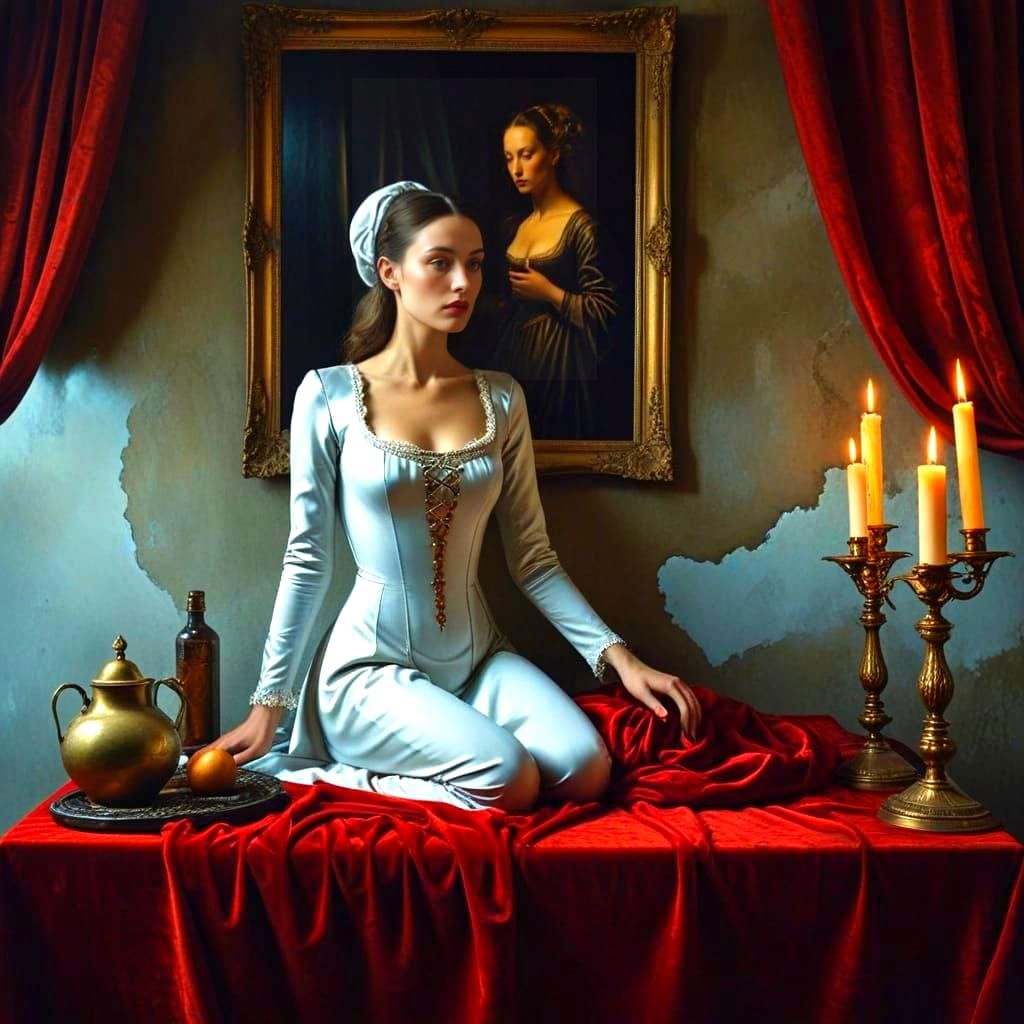 Surreal Medieval Lady in Hyperrealistic Fantasy Scene