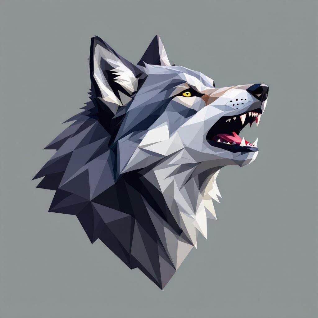 Minimalist Low Polygon Howling Wolf Head