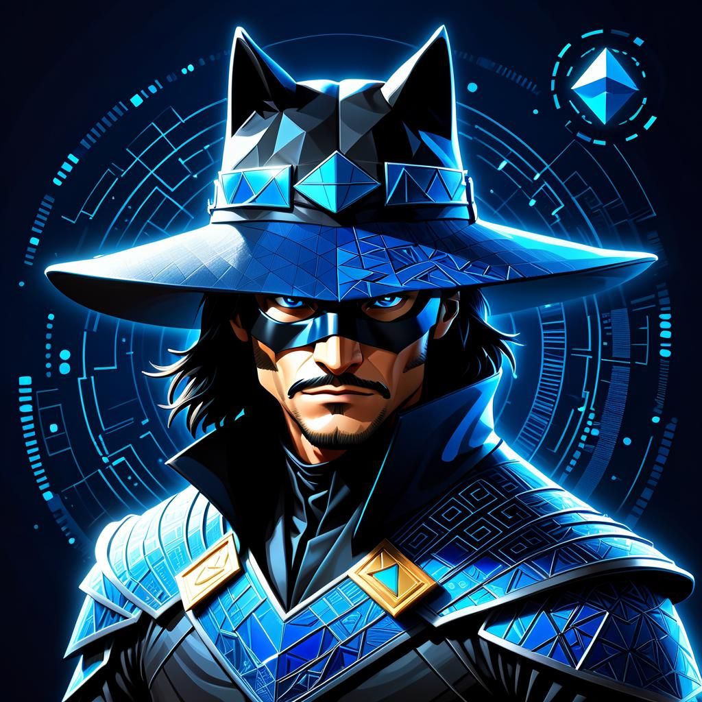 Crea una imagen digital de un zorro azul que combine element...