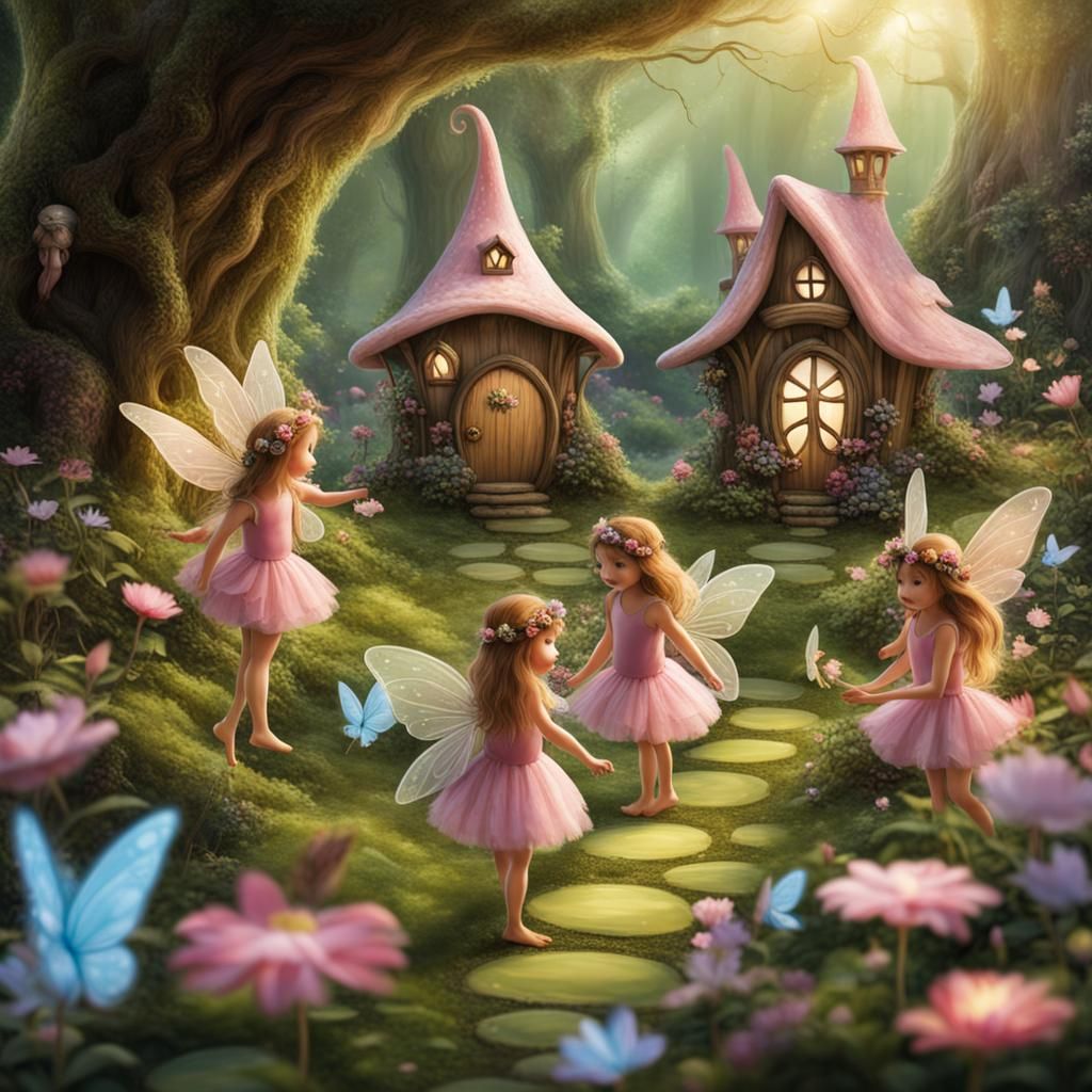 Fairies in a garden in a fairy village. - AI Generated Artwork ...