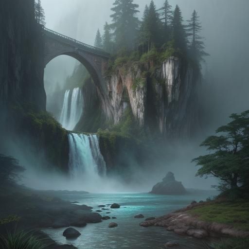 Lush Waterfalls Landscape in Digital Matte Painting