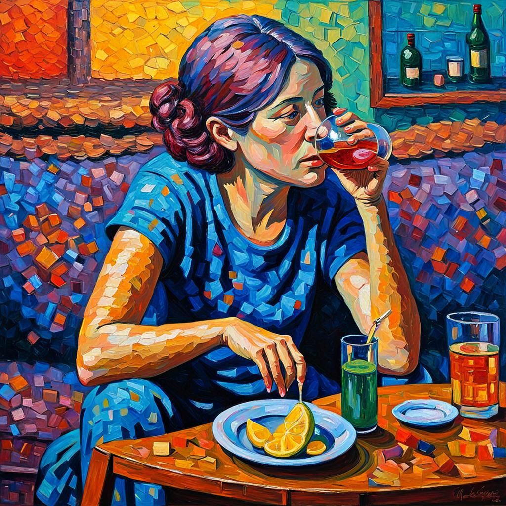 whiskey woman in her living room drinks alone
