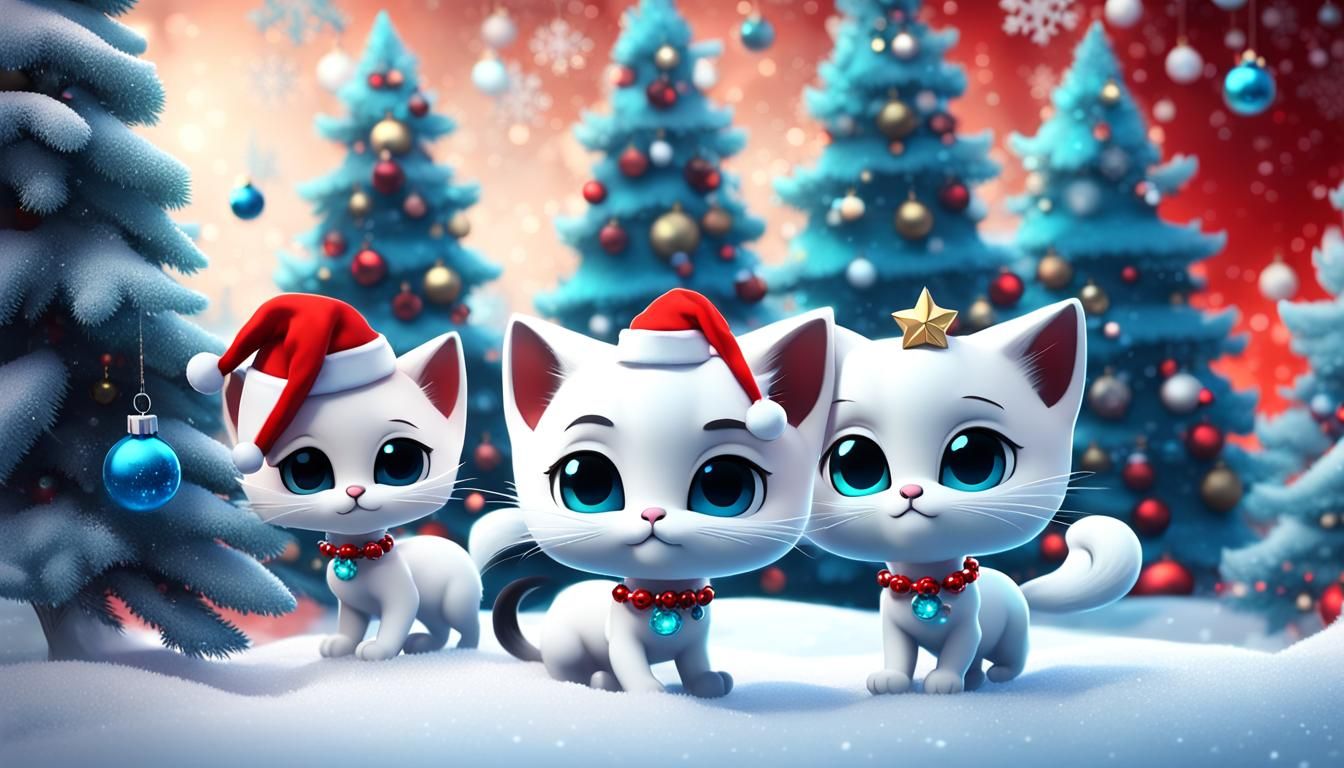 white chibi siamese kittens) with black red diadem jewels pr...