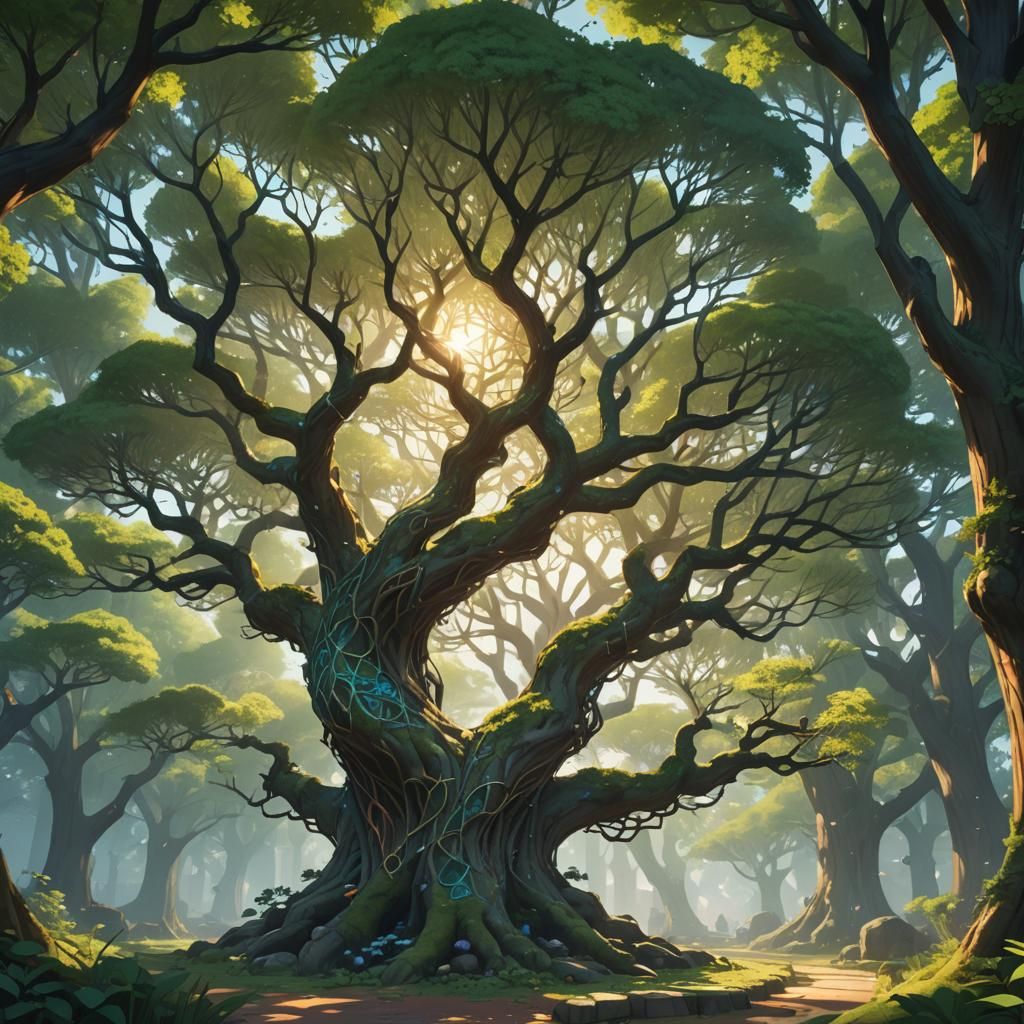 Anime 3D Art of Trees Holding a Tree