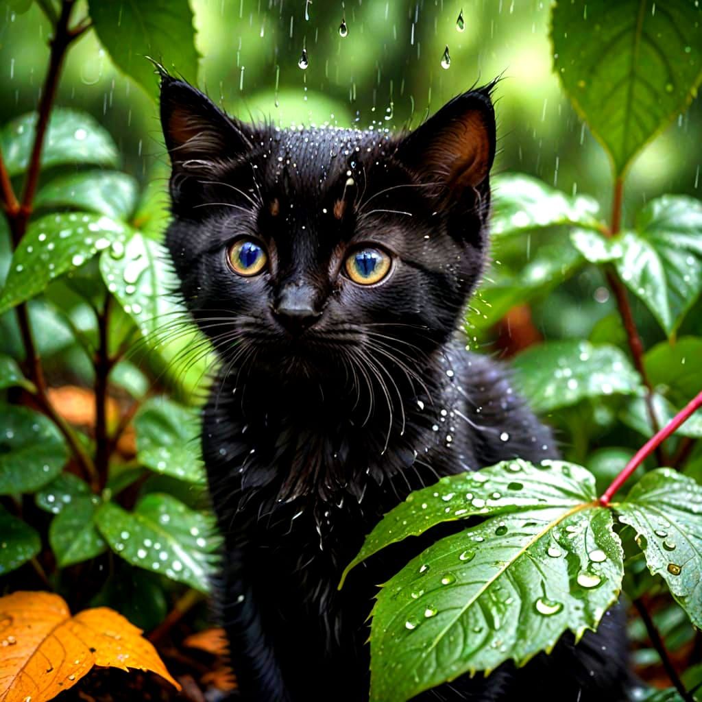 extreme detail, vivid colors, bokeh effect to blur the background, portrait of a adorable black kitten, ...  by @Beautiful Mind