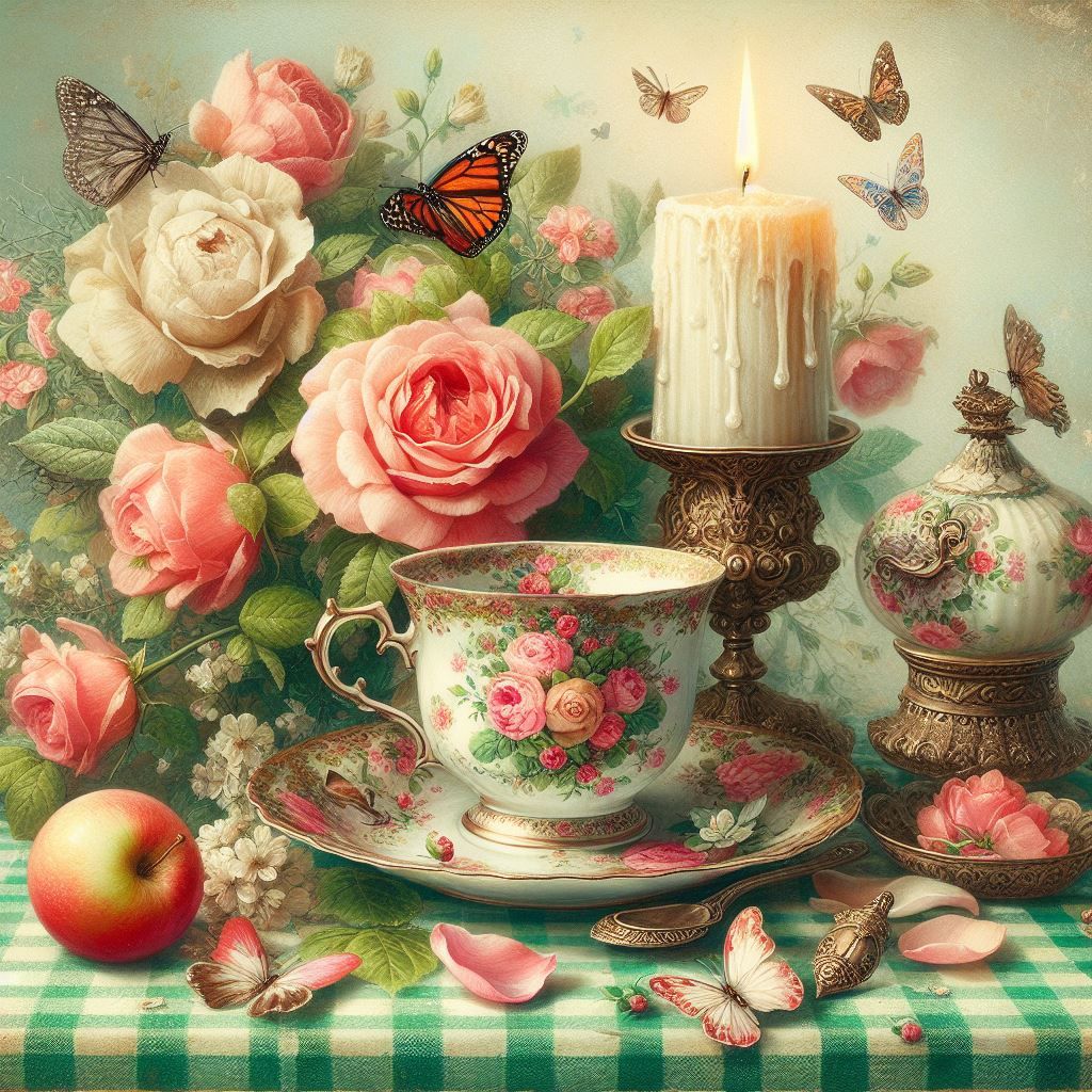 Vintage Tea Cup With Roses