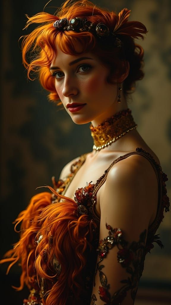 Flapper Dancing Portrait with Feathers and Sequins