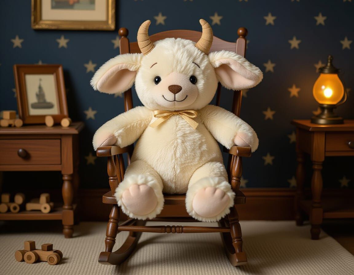 Plush Labubu Doll in Old Bedroom, Child Watching