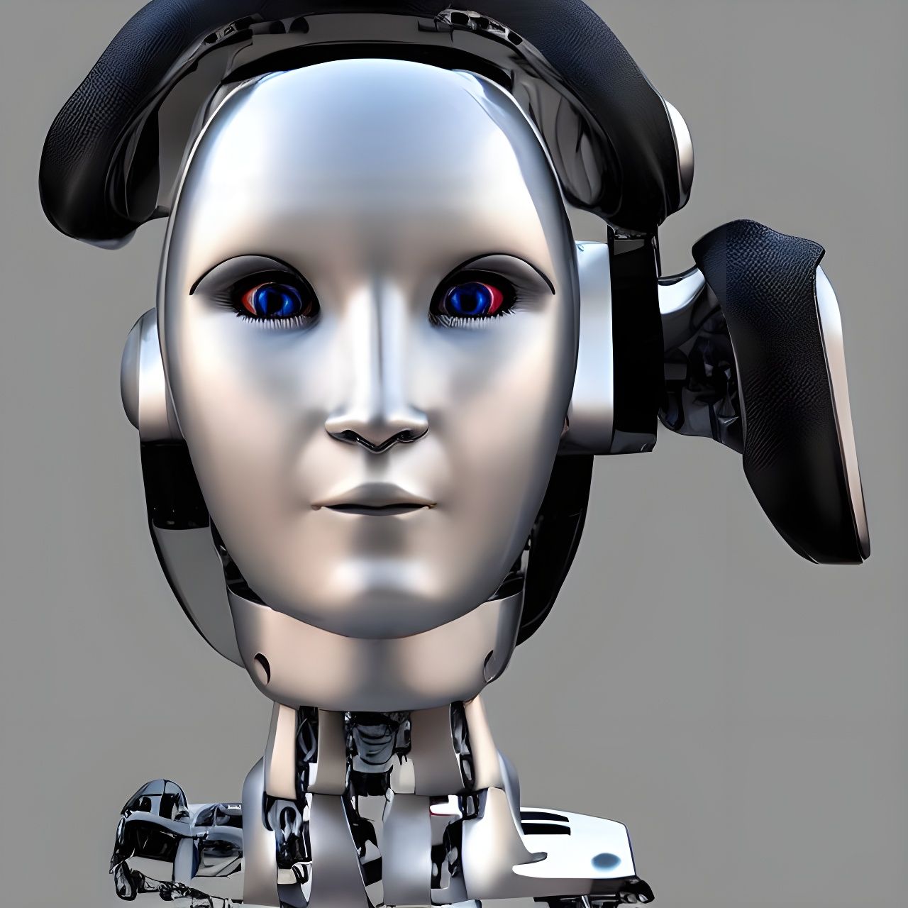 Face of humanoid robot, cyborg, photorealistic, high quality