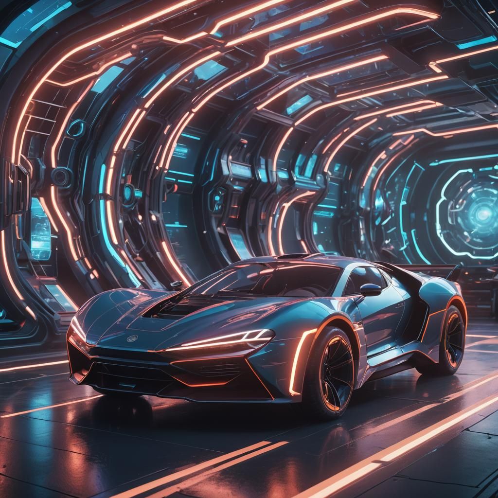 Futuristic Vehicle with Bioluminescent Accents, Art Nouveau ...